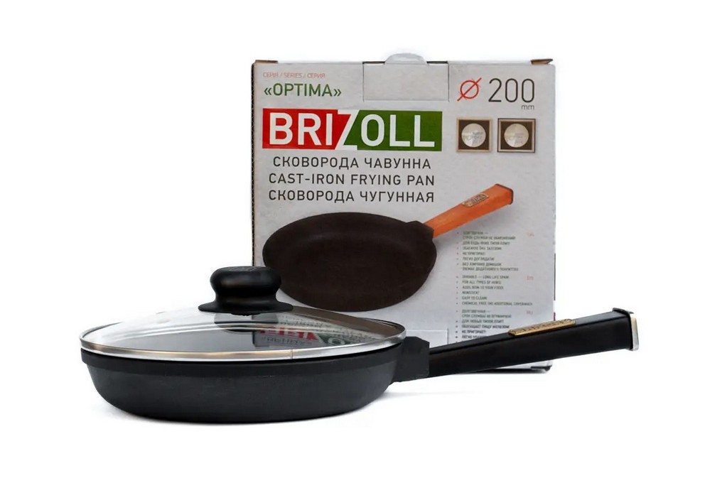 Сковорода чугунная со стеклянной крышкой BRIZOLL Optima-Black 200х38,5 мм с ручкой O2035-P1-C Сковорода чугунная со стеклянной крышкой BRIZOLL Optima-Black 200х38,5 мм с ручкой O2035-P1-C