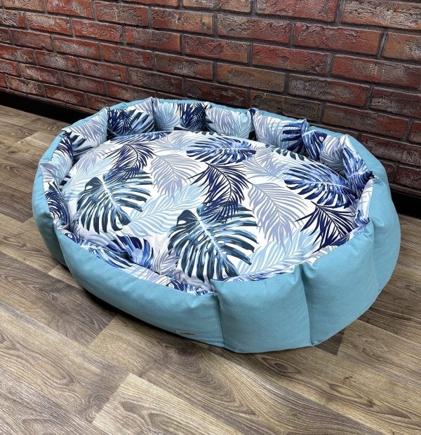 Лежак для котів та собак панама модель 1 “Tropical leaves blue”