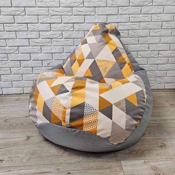 Кресло-груша велюр Геометрия серая, L 100x75 Кресло-груша велюр Геометрия серая, L 100x75