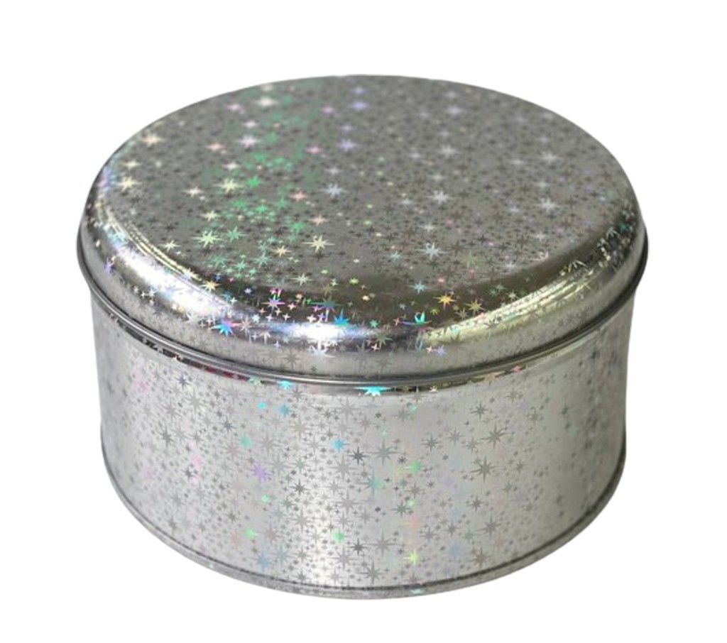 Банка Olens Чеканка, серебряная 250г круглая, 13.6x7.4см