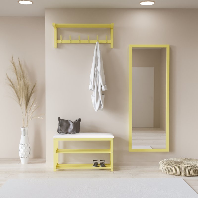 Прихожая  Валенсия - цвет жёлтый (обивка - белая экокожа)