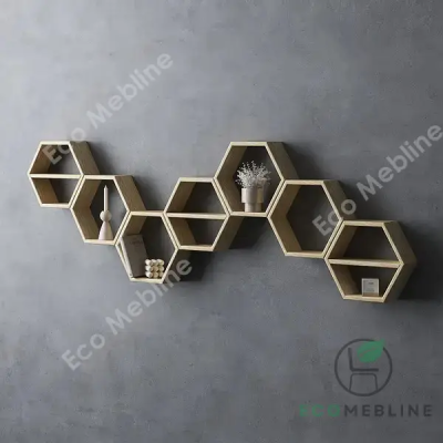 Полка деревянная настенная соты для книг и цветов 7 шт фото 1