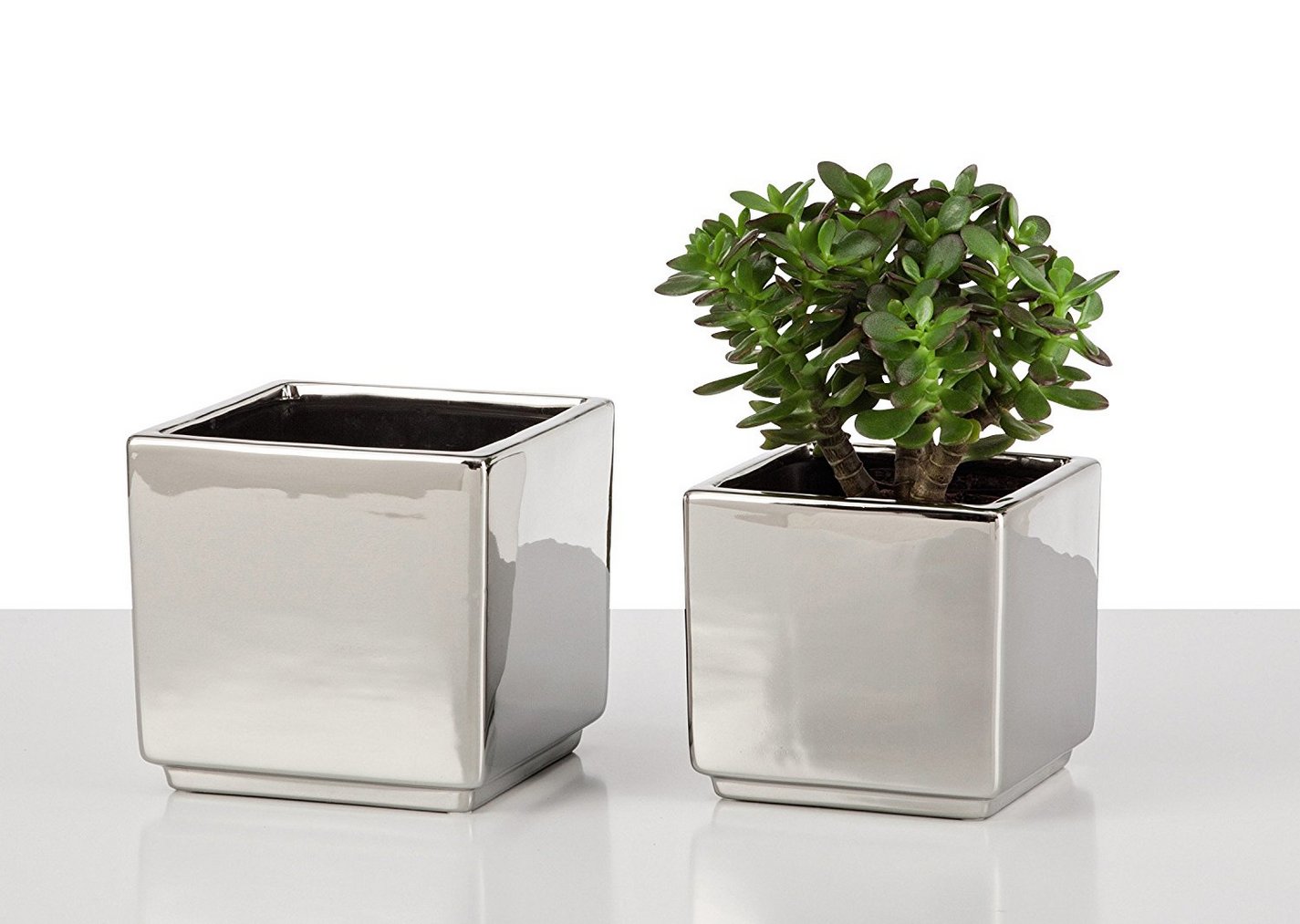 Кашпо для цветов Scheurich mirror silver керамика 13 зеркальный куб
