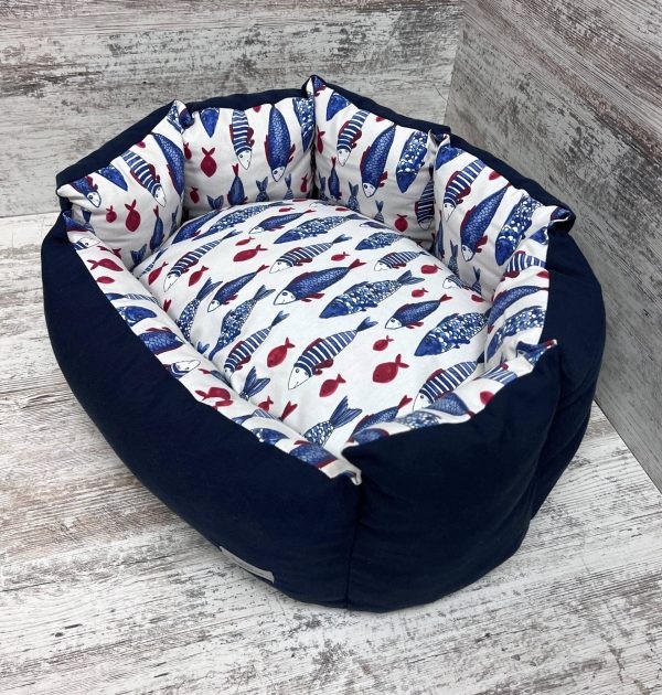 Лежак для кошек и собак панама модель 1 "Fish blue" 50х40 см