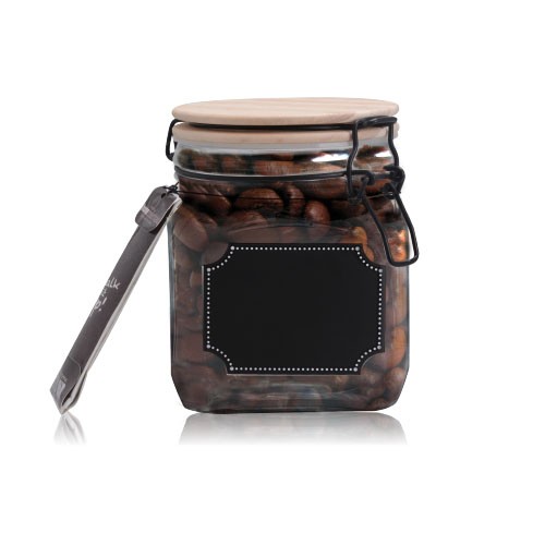 Емкость для сыпучих продуктов с бамбуковой крышкой, доской для надписей 800мл  24 шт