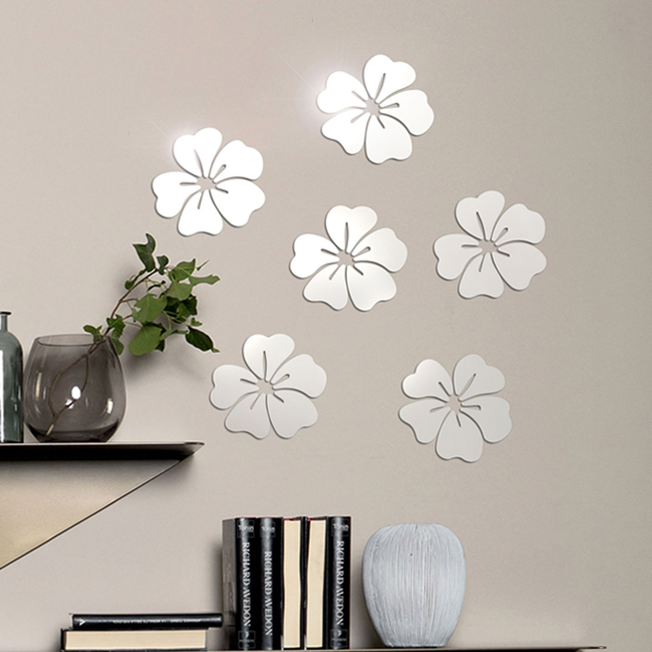 Дзеркальний настінний акриловий декор наліпка "Мальва" 6 шт. срібло