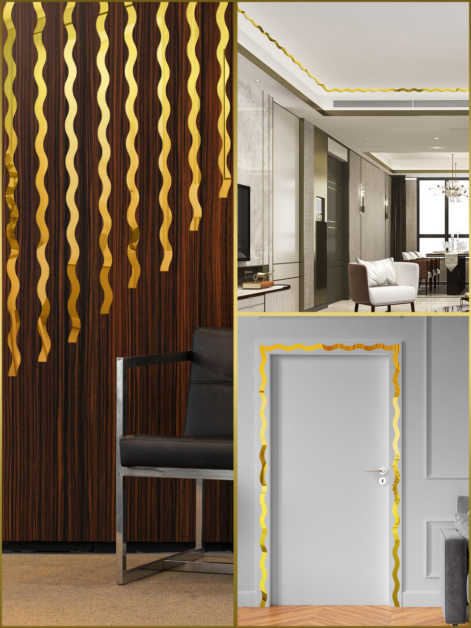 Зеркальный настенный акриловый декор наклейка "Молдинг волнистый-18" 18 шт. золото