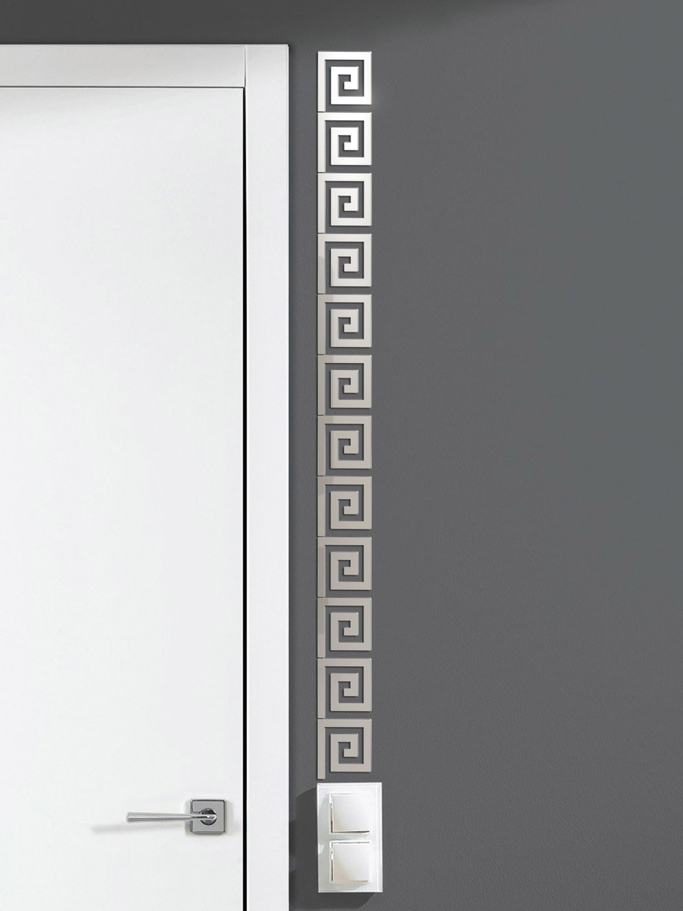 Дзеркальний настінний акриловий декор наліпка "Меандр" 12 шт. срібло