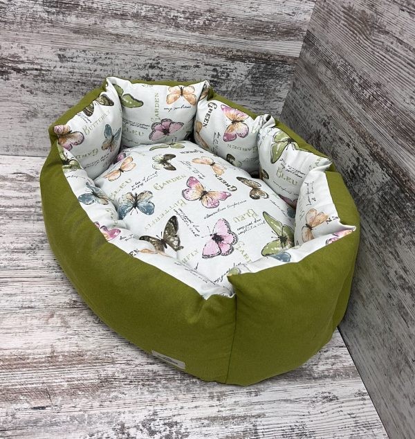 Лежак для кошек и собак панама модель 1 "Butterflies green" 50х40 см