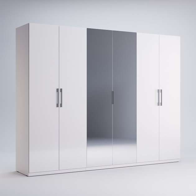 Шкаф для одежды Фемили 6-ти дв. Белый глянец с зеркалом