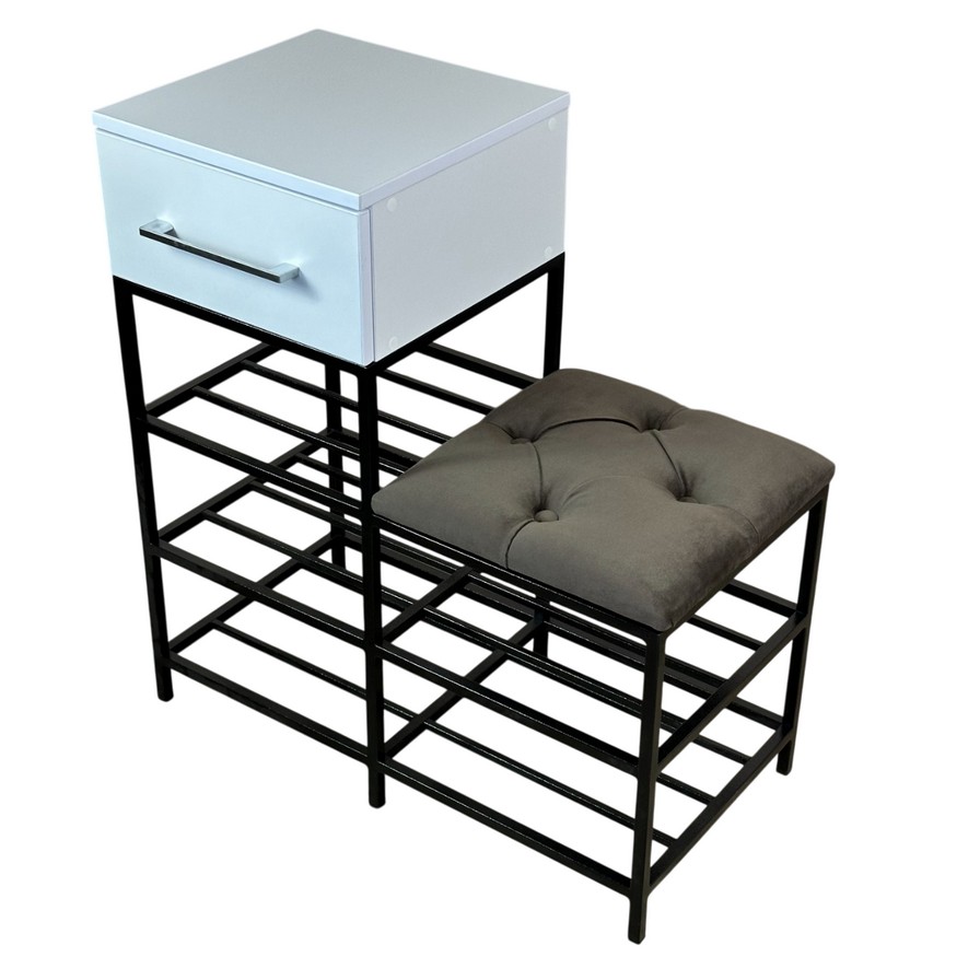 Банкетка-консоль с одним выдвижным ящиком 70 см серо-коричневый/белая аляска