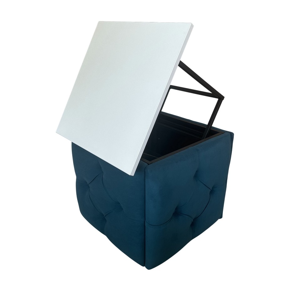 Пуф 5в1 каретная стяжка с ДСП-столиком бирюзовый/белая аляска