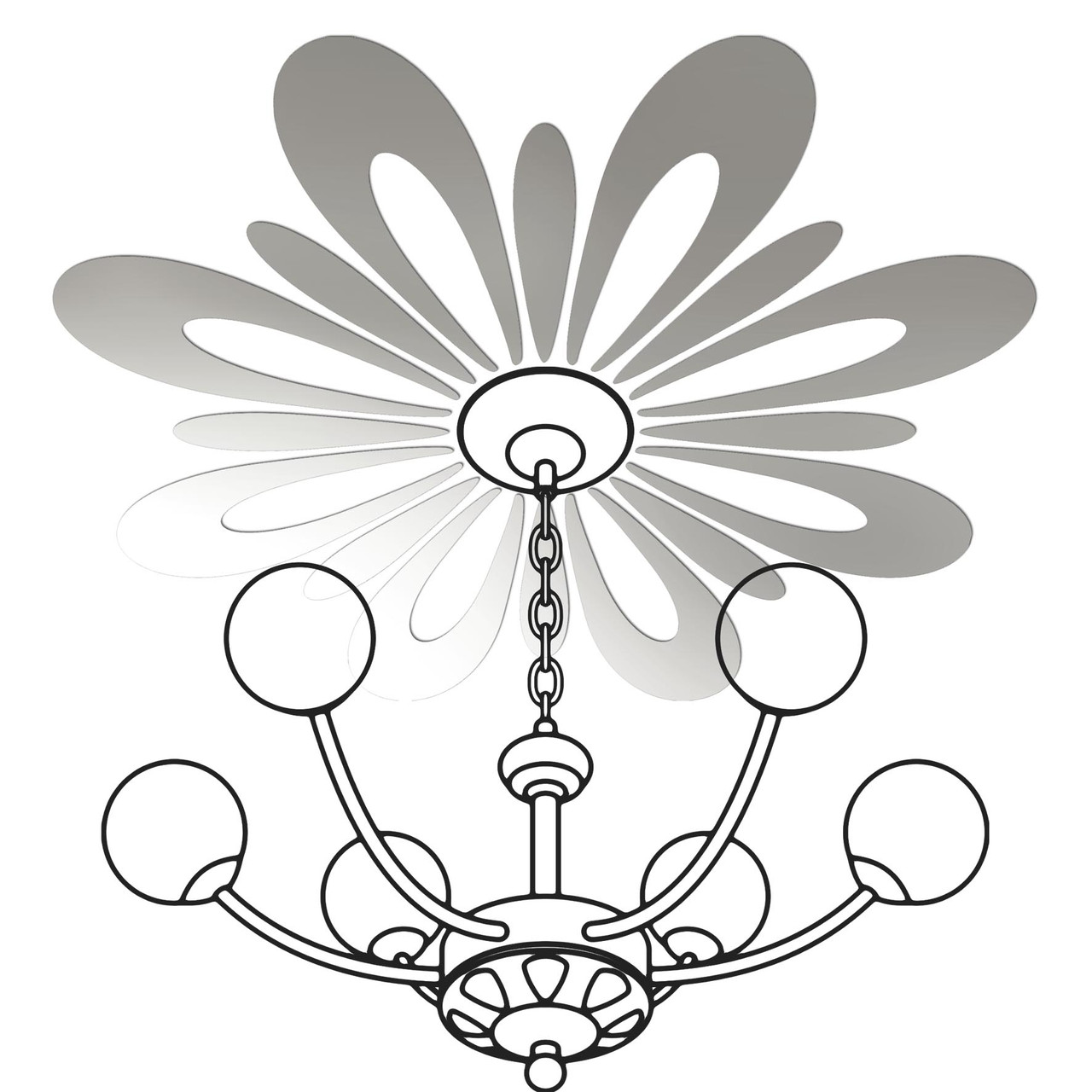 Дзеркальний акриловий декор наліпка на стелю під люстру "Ромашка" 16 шт. срібло