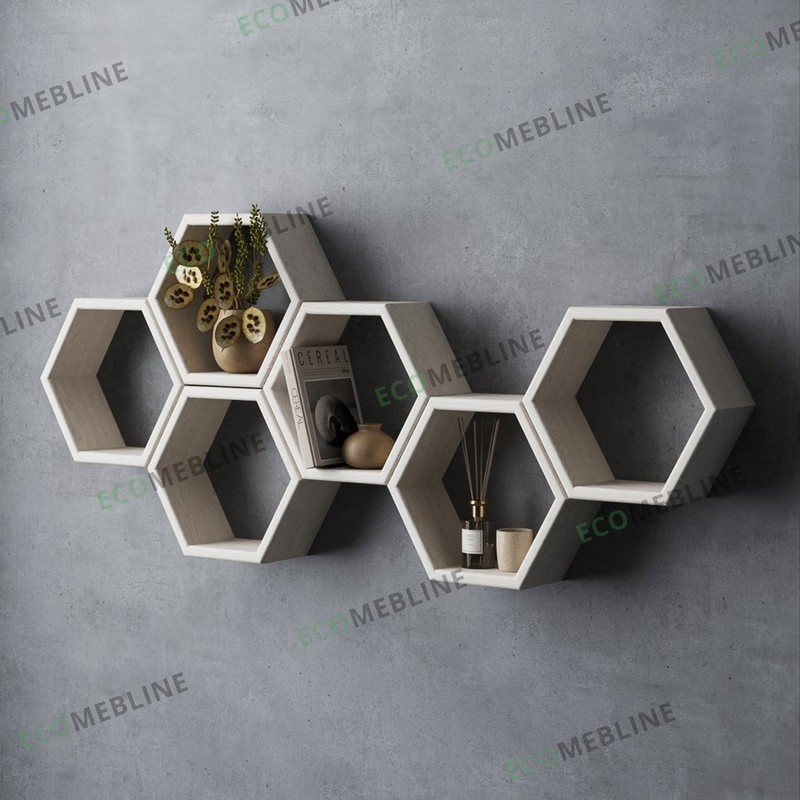 Полка деревянная настенная соты 6 шт белый Полка деревянная настенная соты 6 шт белый