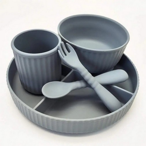 Набор посуды для первого прикорма Рельефный Deep Grey Набор посуды для первого прикорма Рельефный Deep Grey