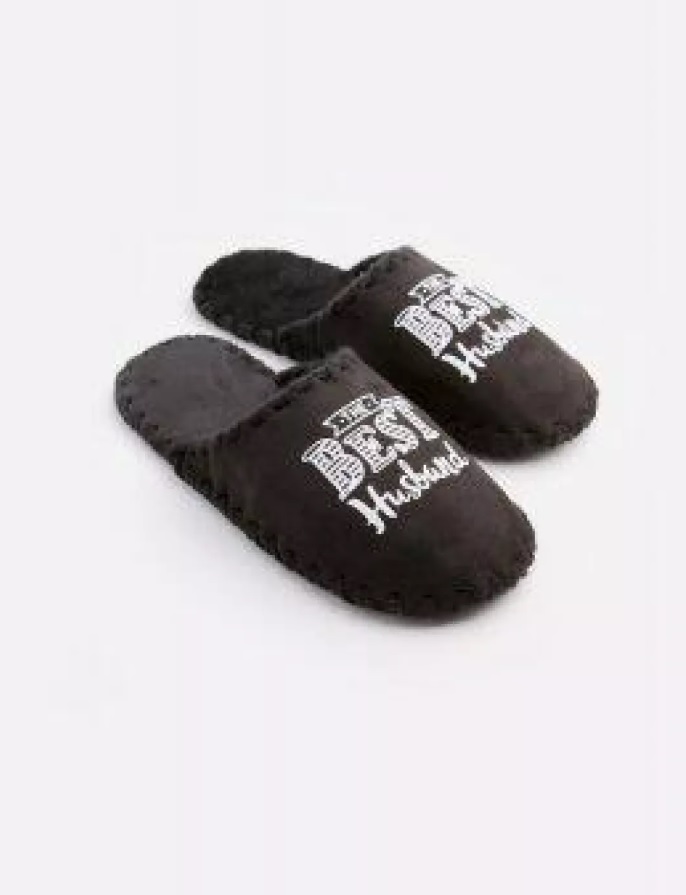 Мужские домашние тапочки Family Story Классические The Best Husband закрытые Черные 40-41 р