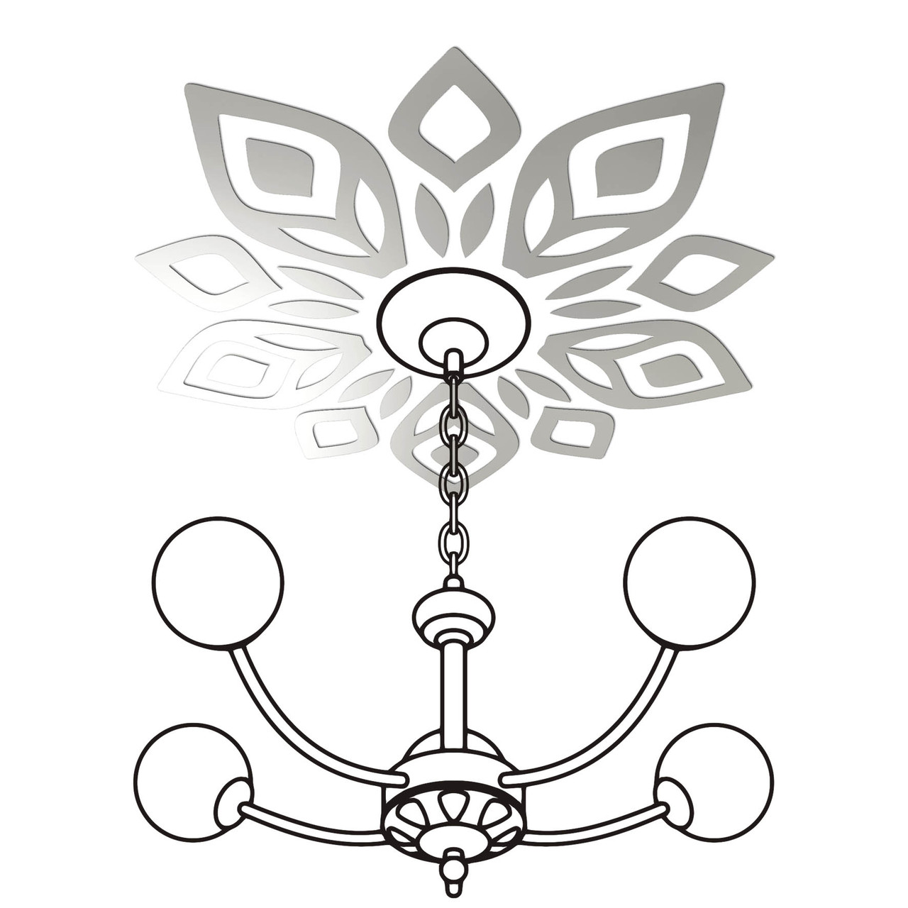 Зеркальный потолочный акриловый декор наклейка под люстру "Люпин" 25 шт. серебро