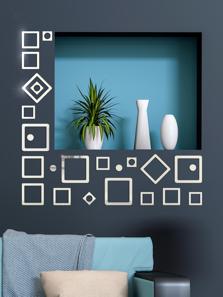 Зеркальный настенный акриловый декор наклейка "Мини-Каре" 24 шт. серебро