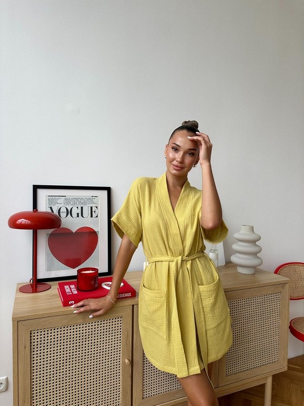 Жіночий халат Hawaii із мусліну гірчиця