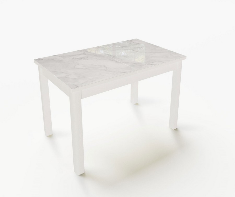 Стол обеденный раскладной Фишер малый белый + стекло серый, 110(+40)x70x76 см