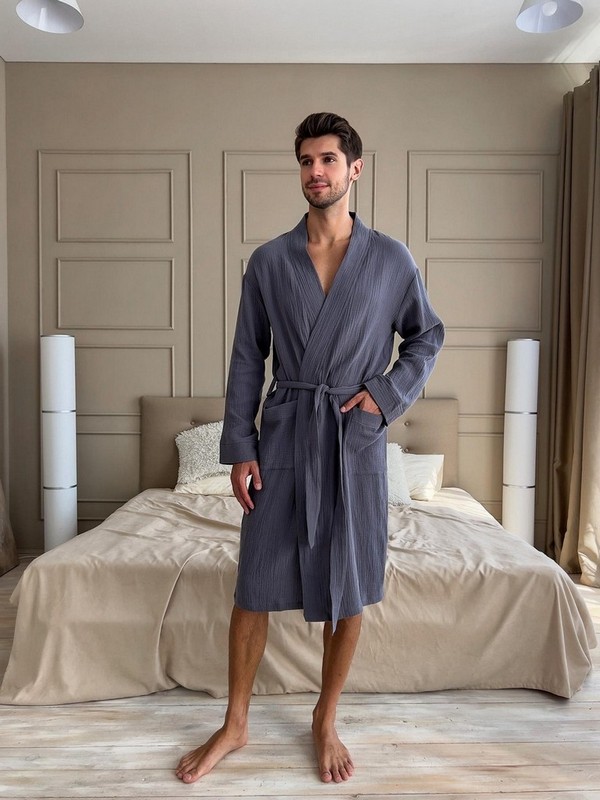 Мужской муслиновый халат Estet M50 темно-серый M