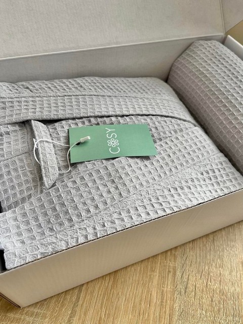 Женский Подарочный набор Халат-кимоно длинный с полотенцем  121Cb411 Серый  в коробке S