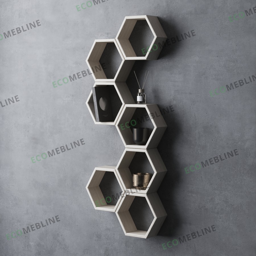 Полка вертикальная деревянная настенная соты 7 шт белый Полка вертикальная деревянная настенная соты 7 шт белый