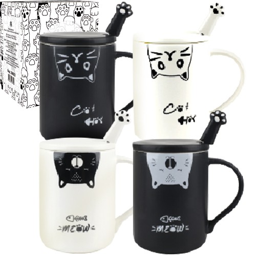 Чашка с крышкой иложкой Усатики 420мл