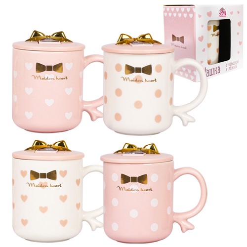 Чашка с крышкой - подставкой для телефона Бантик 360мл