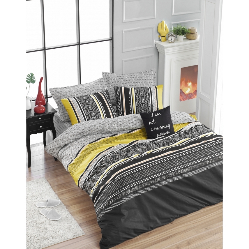 

Постельное белье Lotus Home Perfect Ranforce - Bingo желтый евро, Серый