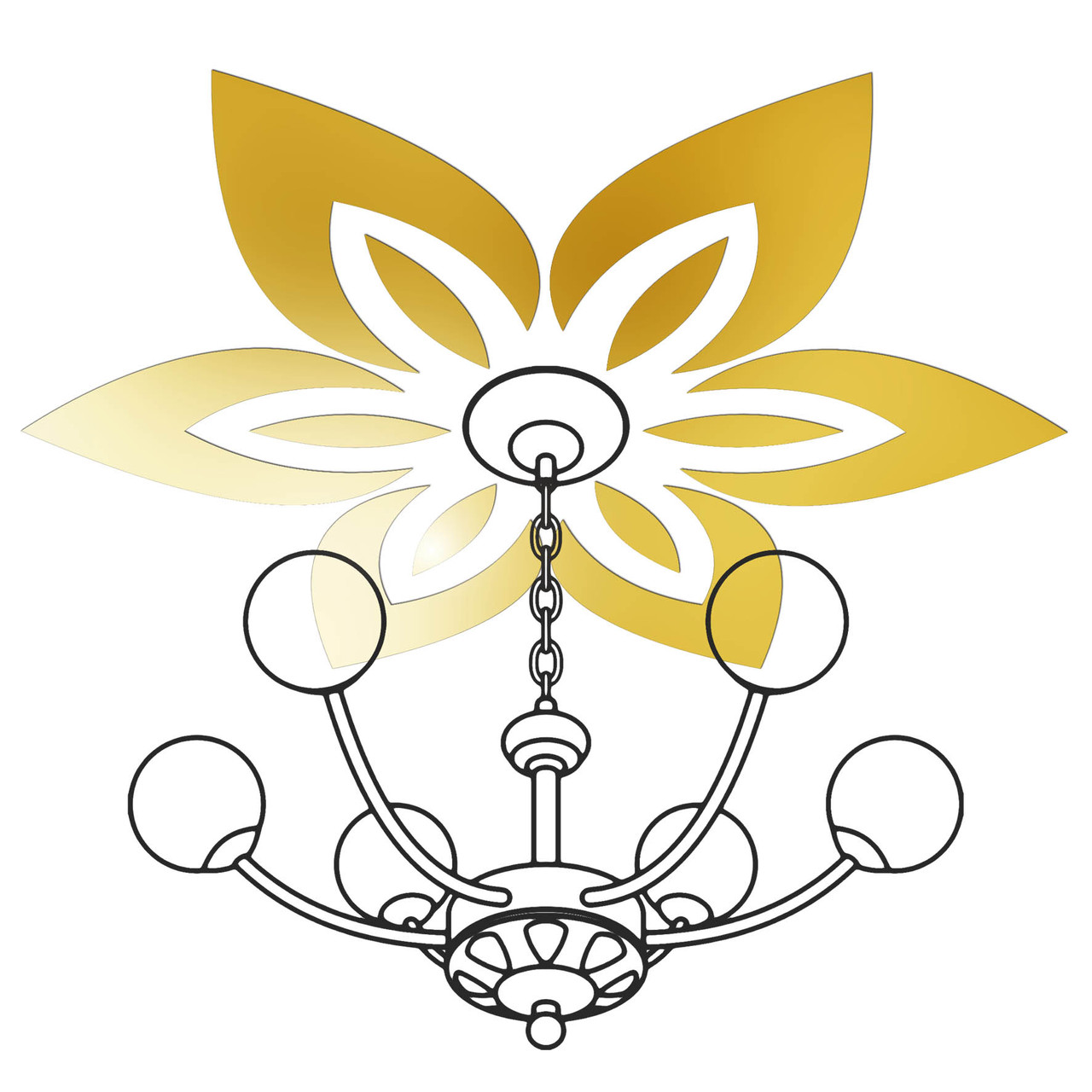 Дзеркальний акриловий декор наліпка на стелю під люстру "Лілія" 12 шт. золото