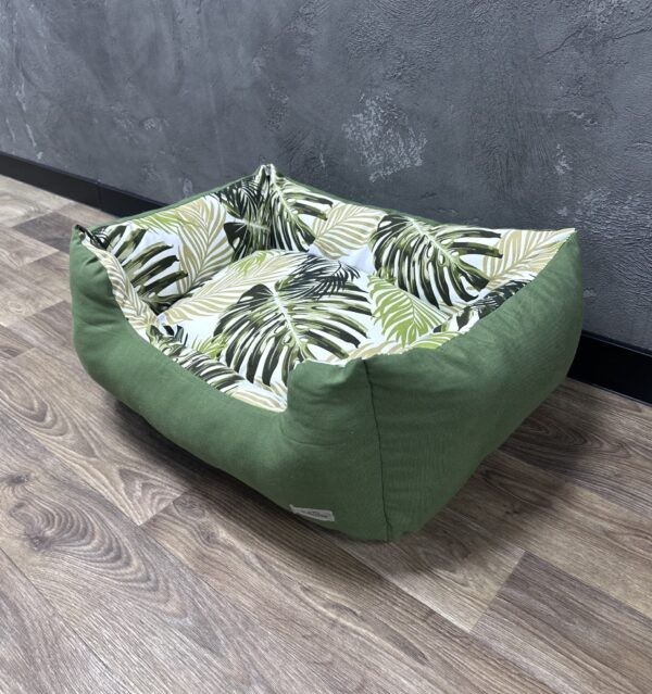 Лежак для котів та собак панама модель 2 “Tropical leaves green”