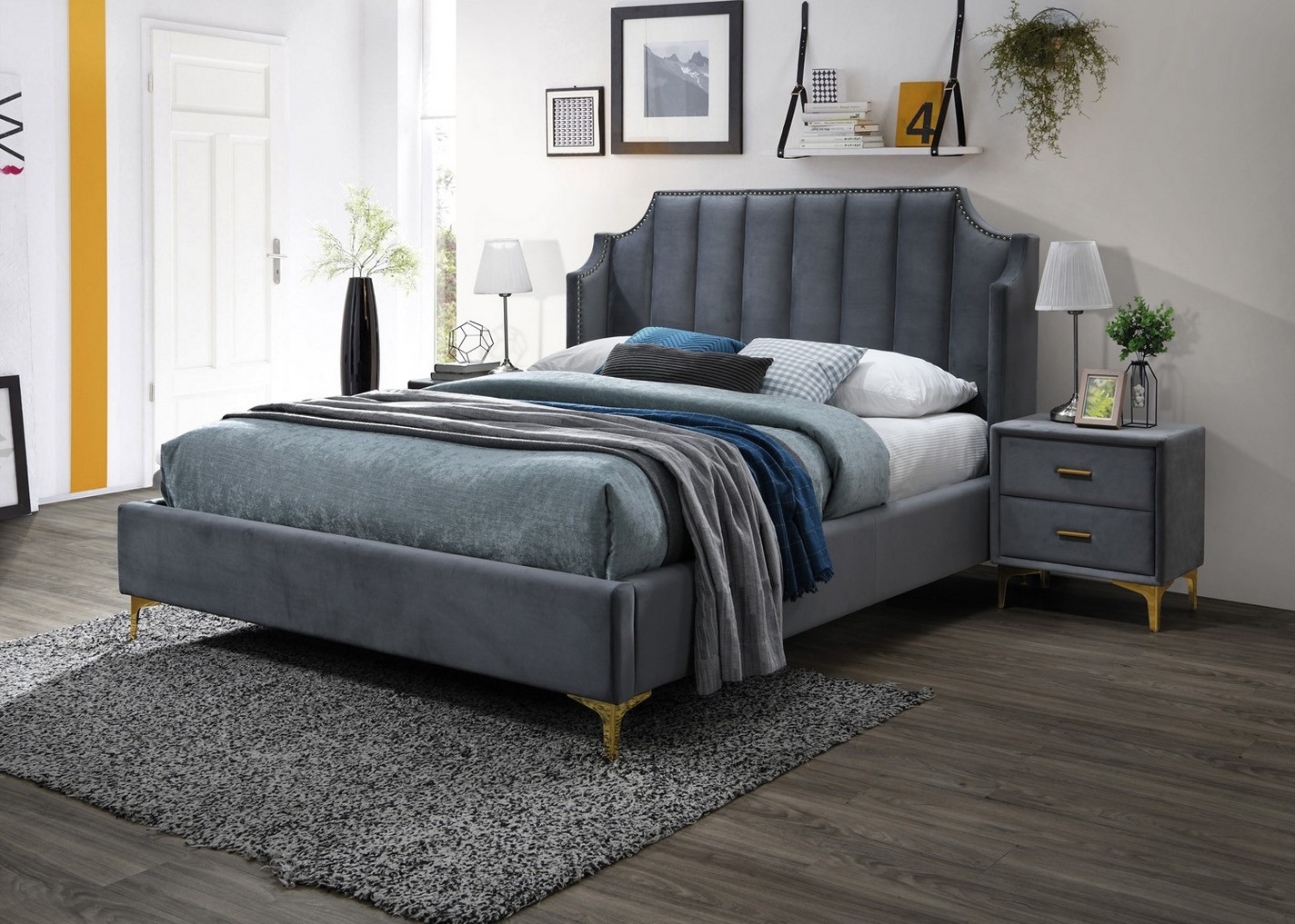 Двуспальная кровать Monako Velvet 160X200 Серый Двуспальная кровать Monako Velvet 160X200 Серый