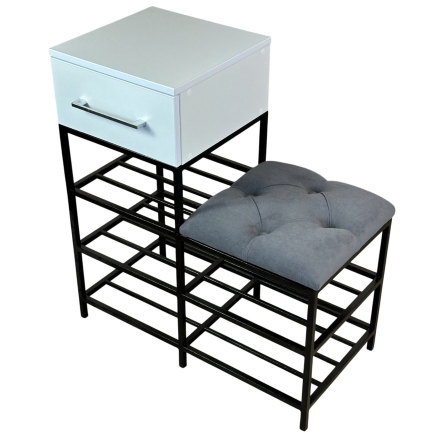 Банкетка-консоль с одним выдвижным ящиком 70 см серый/белая аляска