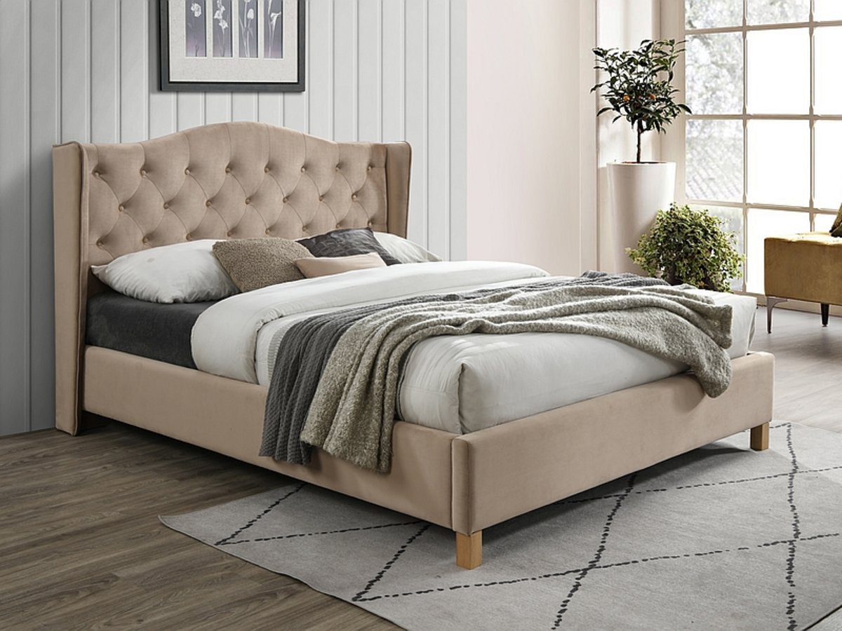 Кровать ASPEN Velvet бежевый/дуб 160/200 Кровать ASPEN Velvet бежевый/дуб 160/200