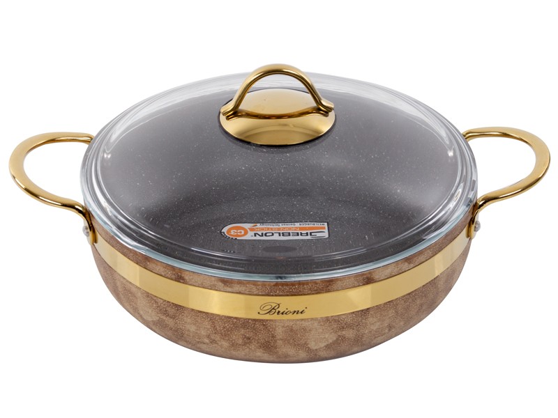 Сотейник Brioni антипригарний Royal Stone Ti̇gereye Gold 26см, 2,8л, 3,5 мм товщ 764-050 Сотейник Brioni антипригарний Royal Stone Ti̇gereye Gold 26см, 2,8л, 3,5 мм товщ 764-050
