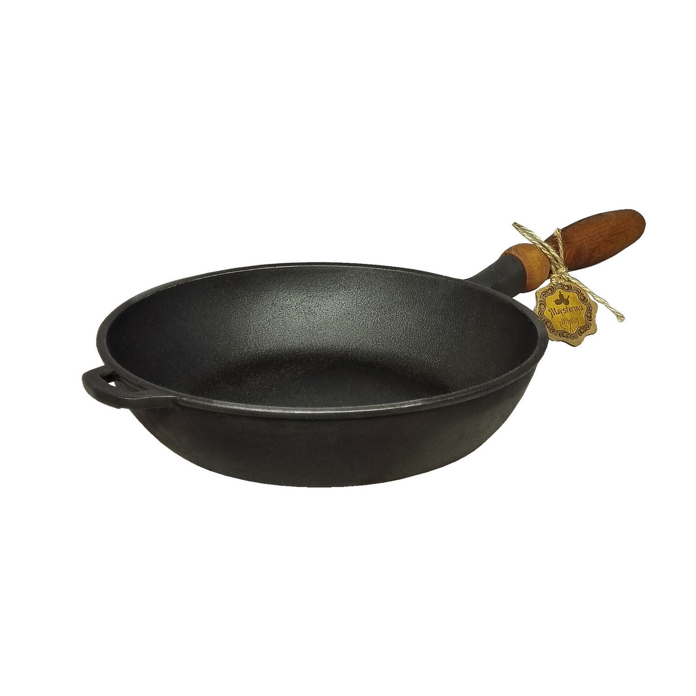 Сковорода чавунна лита Maysternya  24x6смз дерев'яною ручкою