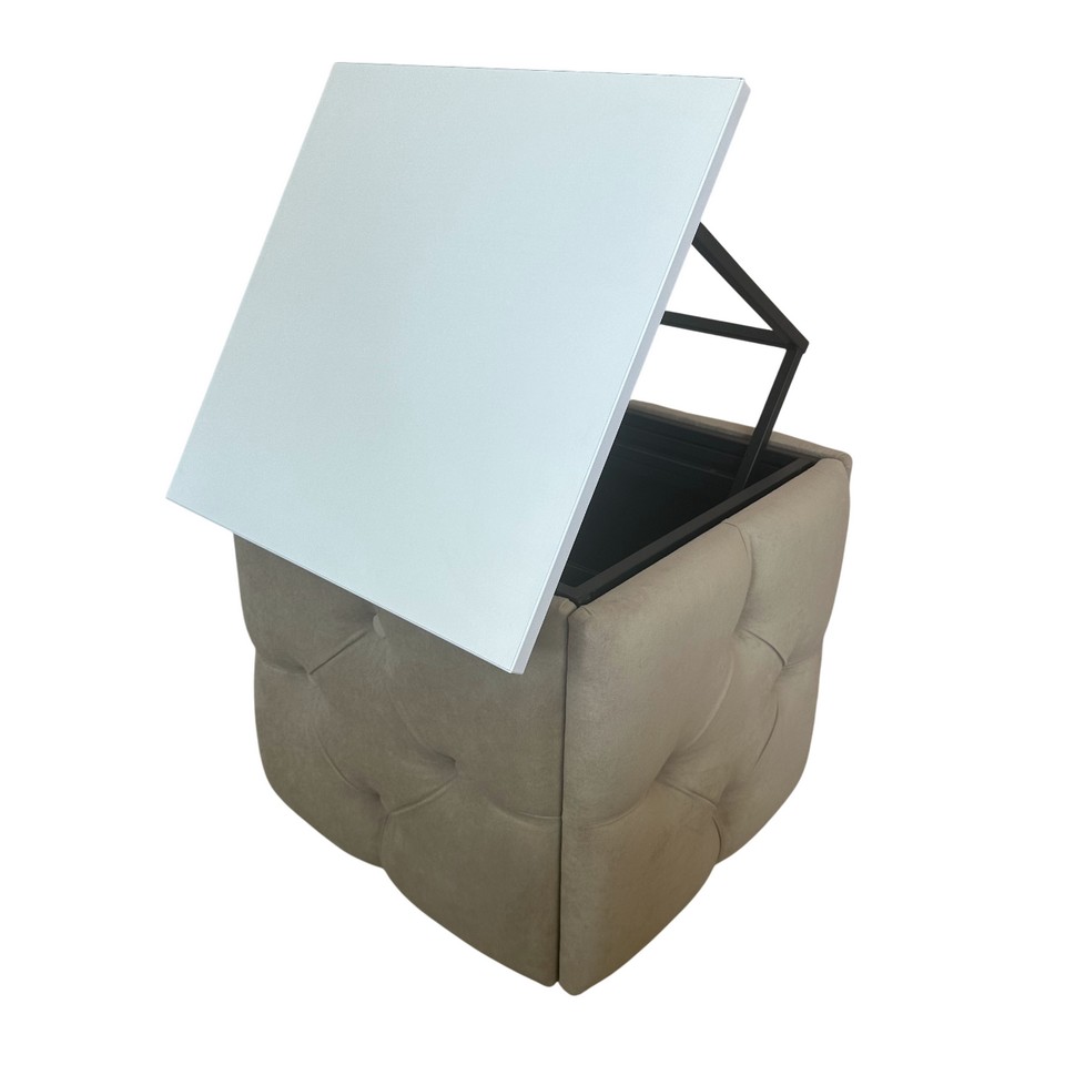 Пуф 5в1 каретная стяжка с ДСП-столиком беж/белая аляска