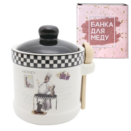 Банка для меду з дерев'яноюложкою Гурман 13х12см , 450мл Банка для меду з дерев'яноюложкою Гурман 13х12см , 450мл