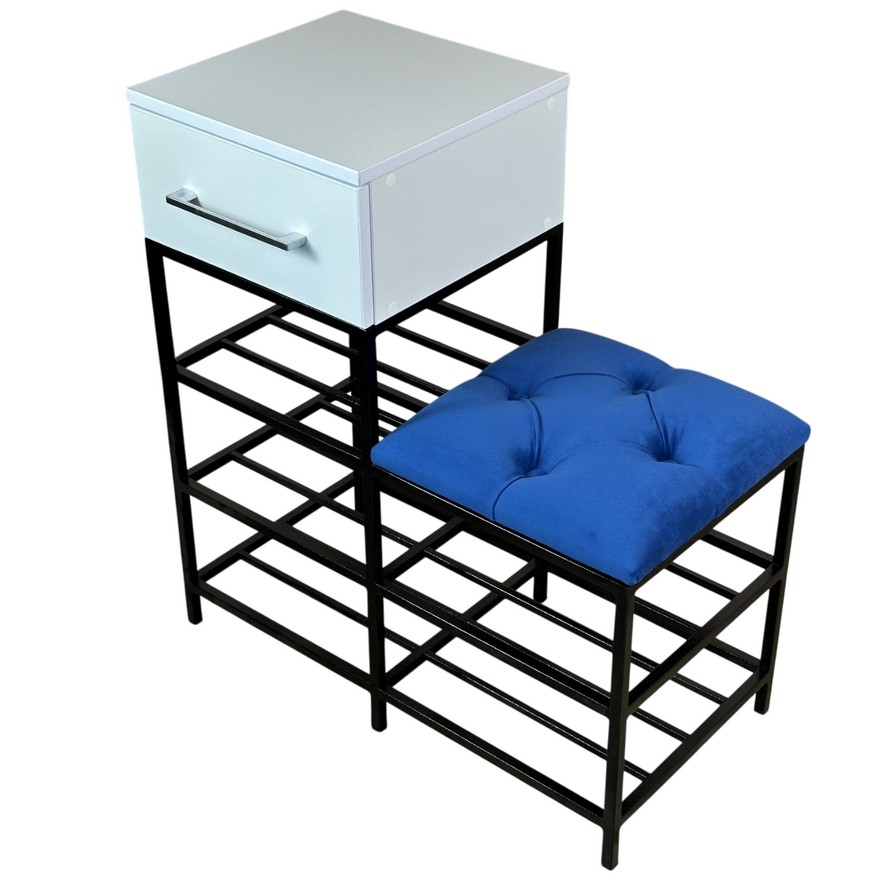 Банкетка-консоль с одним выдвижным ящиком 70 см синий/белая аляска