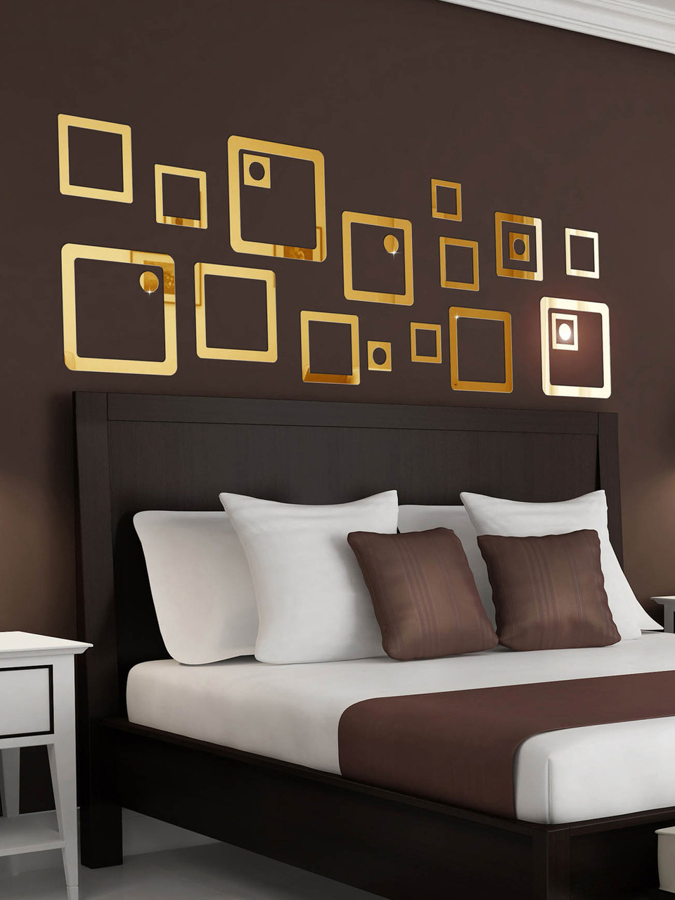 Дзеркальний настінний акриловий декор велика наліпка "Каре" 21 шт. золото