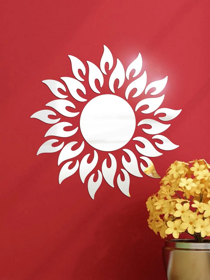 Дзеркальний настінний акриловий декор наліпка "Сонечко" 27 шт. срібло