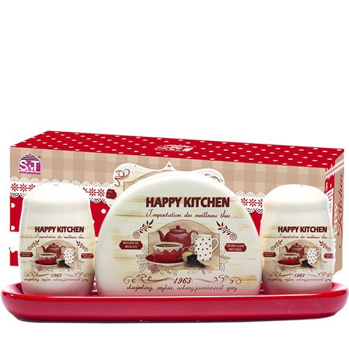 Набор для соли и перца на керам подставке  Happy Kitchen Набор для соли и перца на керам подставке  Happy Kitchen