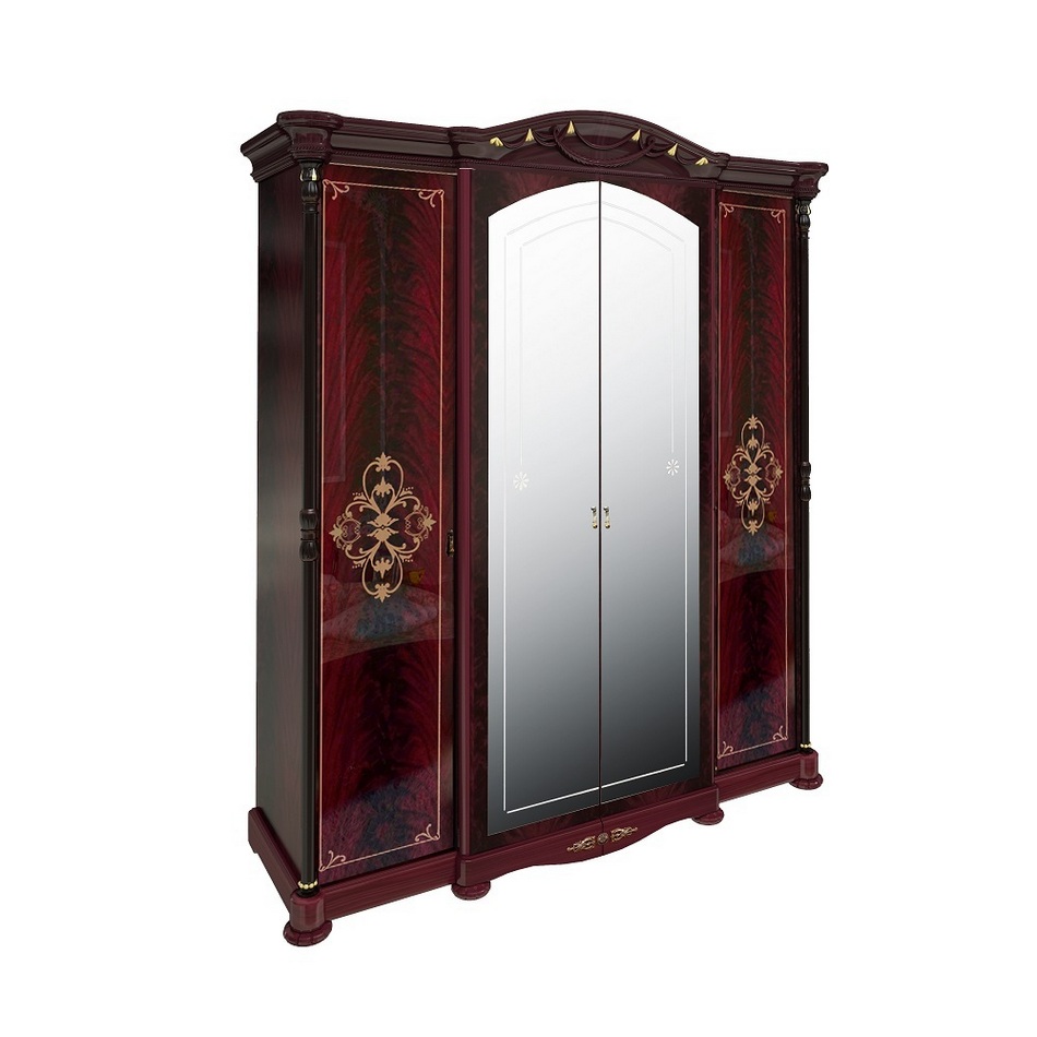Шкаф распашной 4-х дверный  Роселла Красный с зеркалом