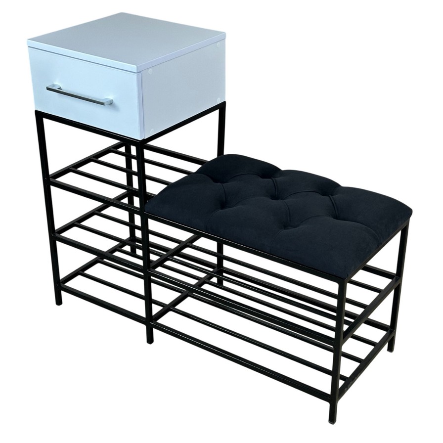 Банкетка-консоль с одним выдвижным ящиком 90 см чёрный/белая аляска