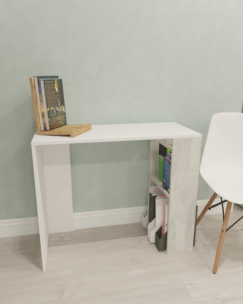 Стол компьютерный с двумя полками S-10 белый/бетон