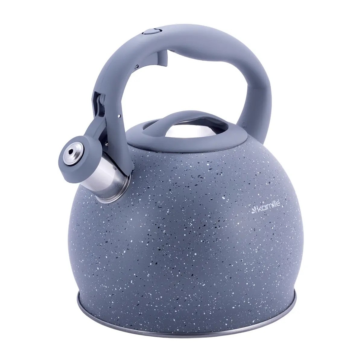 Чайник Kamille 3л из нержавеющей стали со свистком и ручкой "soft touch" серый KM-1074