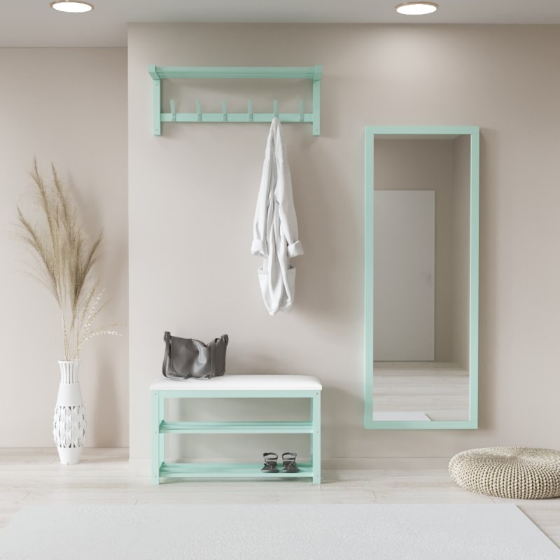 Прихожая  Валенсия - цвет бирюзовый (обивка - белая экокожа)