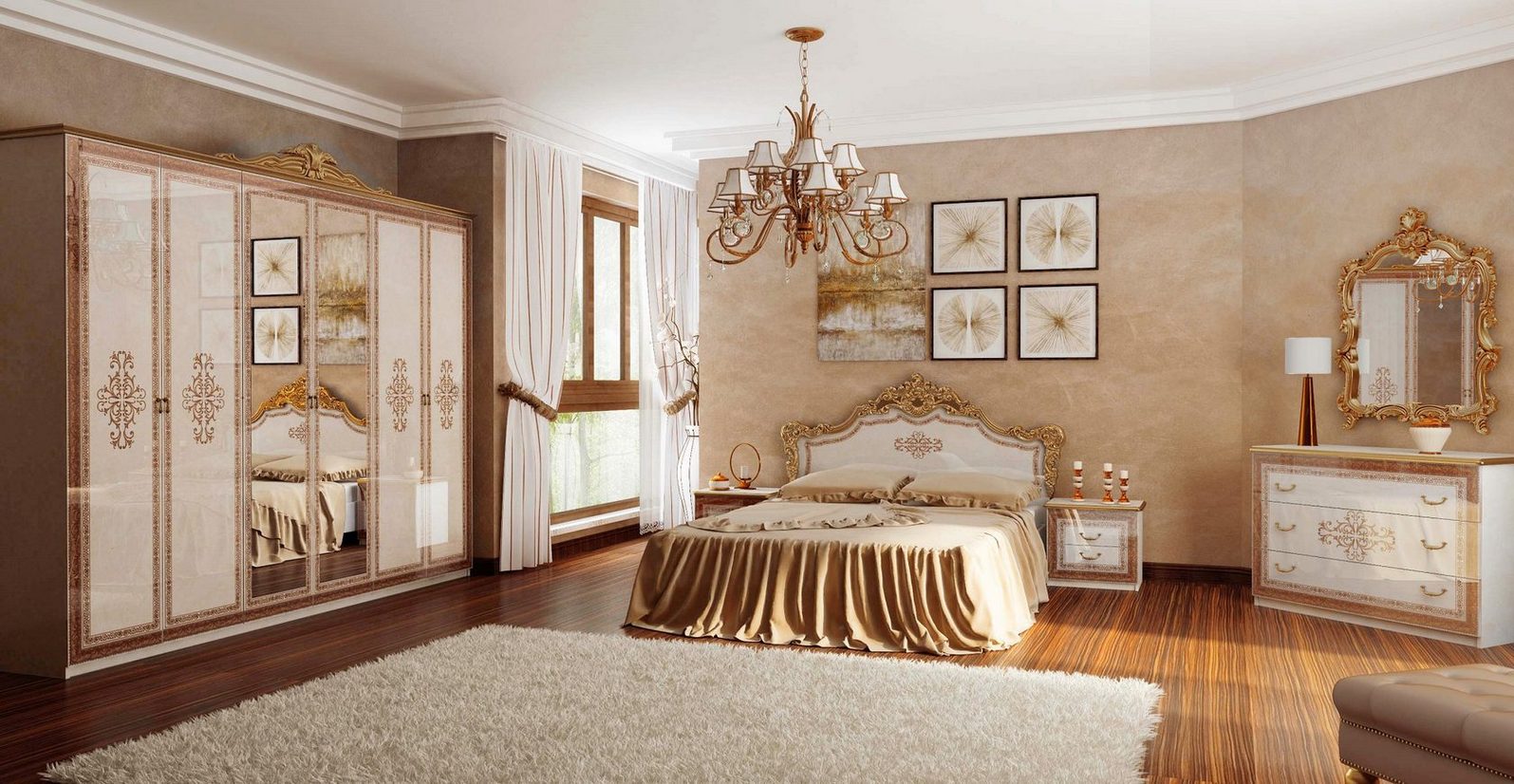 Спальня  Дженнифер с 6-и дверным шкафом Бежевая