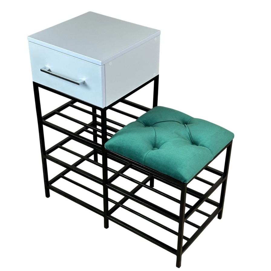 Банкетка-консоль с одним выдвижным ящиком 70 см изумрудный/белая аляска